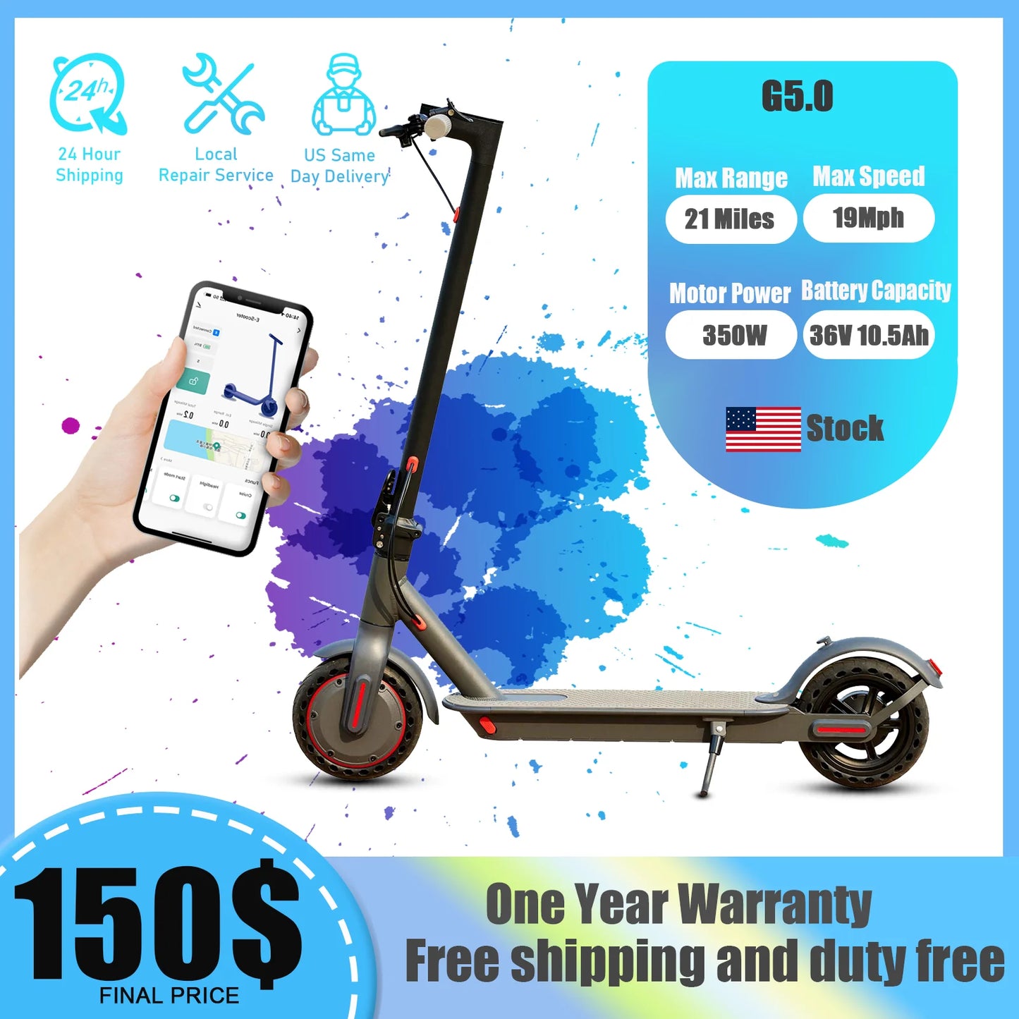 G5 Electric Scooter 36V 350W Long Range Foldable Escooter