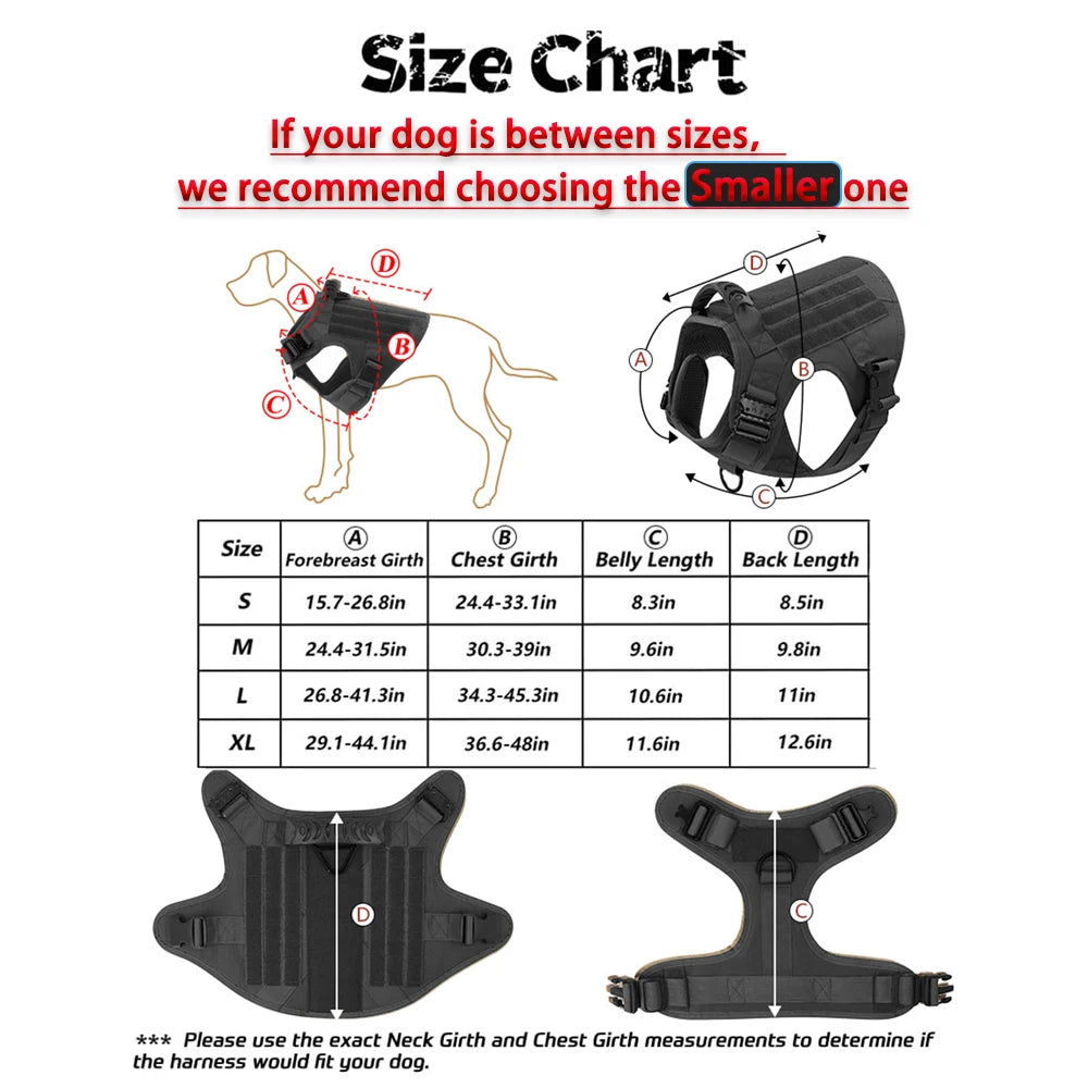 PETRAVELCN Military Large Dog Harness Vest With Leash And Accessories