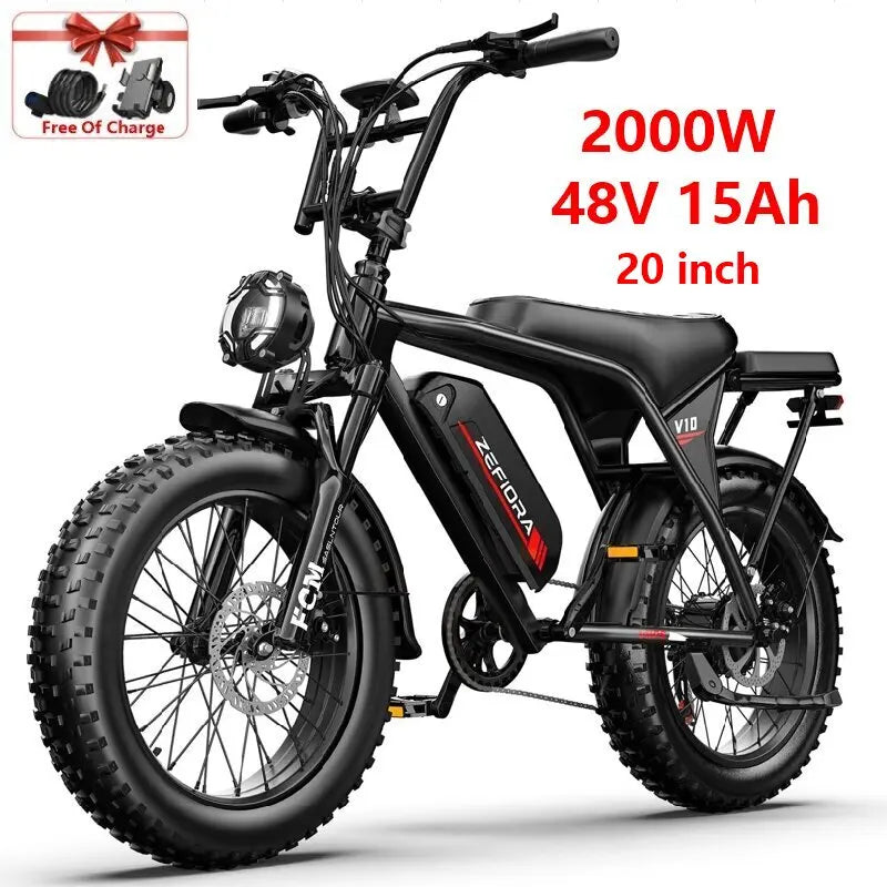 ZEFIORA Electric Fat Bike 1000W 2000W Brushless Motor Lithium Battery