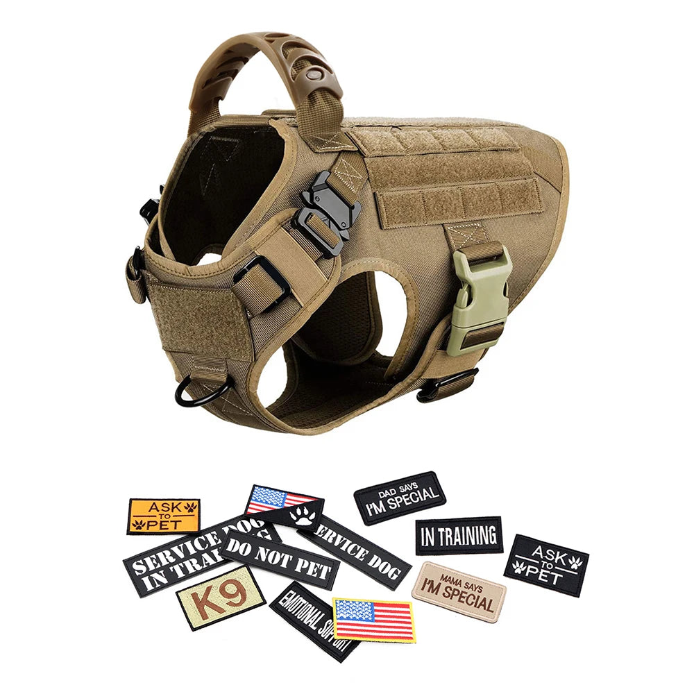 PETRAVELCN Military Large Dog Harness Vest With Leash And Accessories