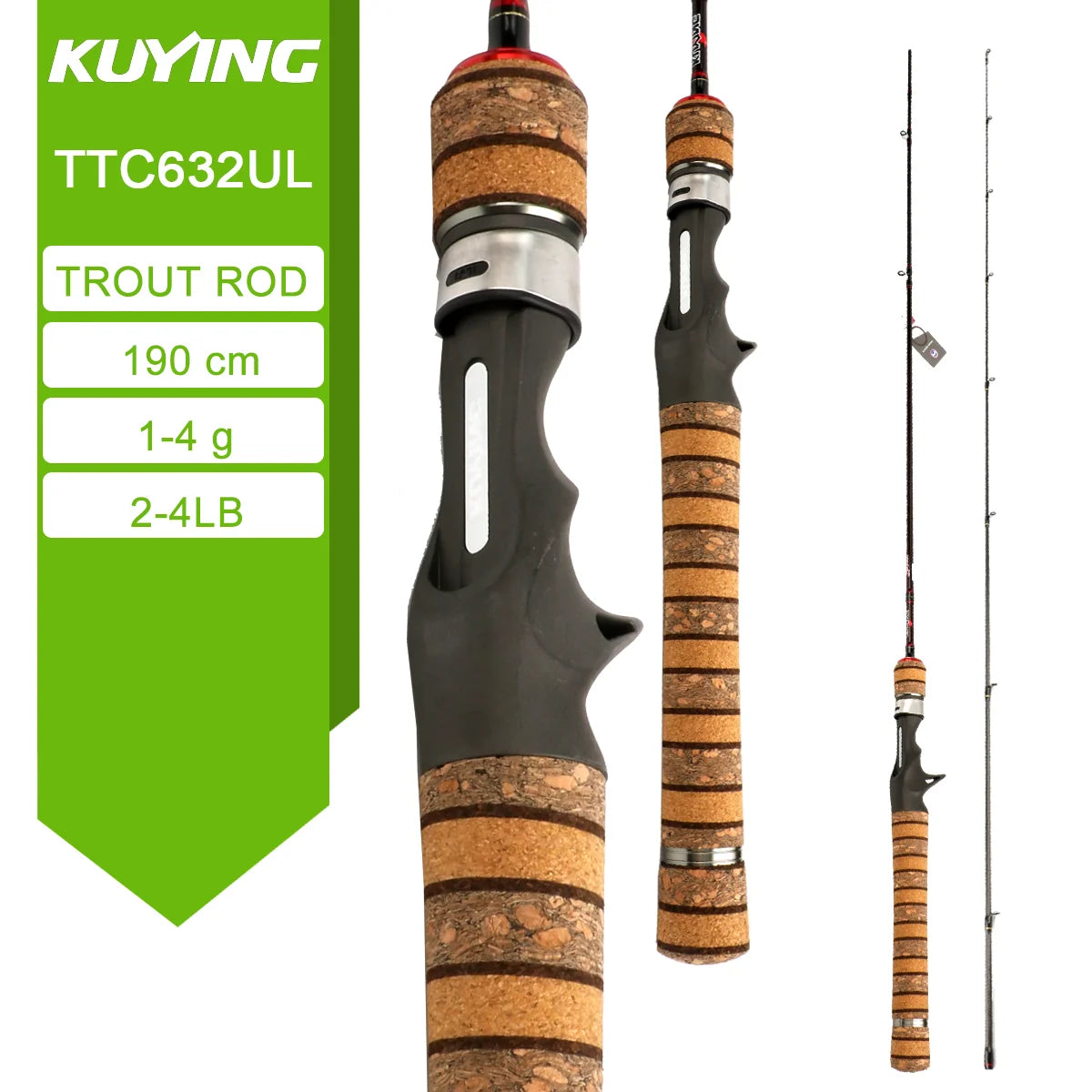KUYING Lure Rod 6-10lb Fast Action Carbon Spinning Rod