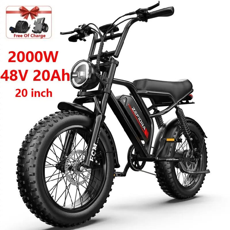 ZEFIORA Electric Fat Bike 1000W 2000W Brushless Motor Lithium Battery
