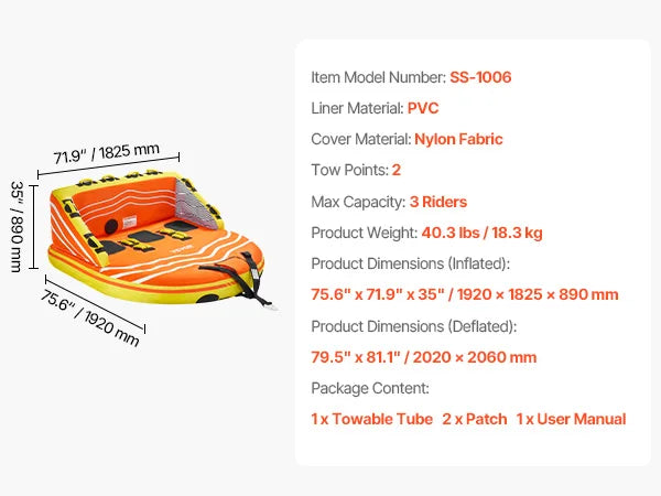 SucceBuy Towable Tube For Boating 1-4 Riders